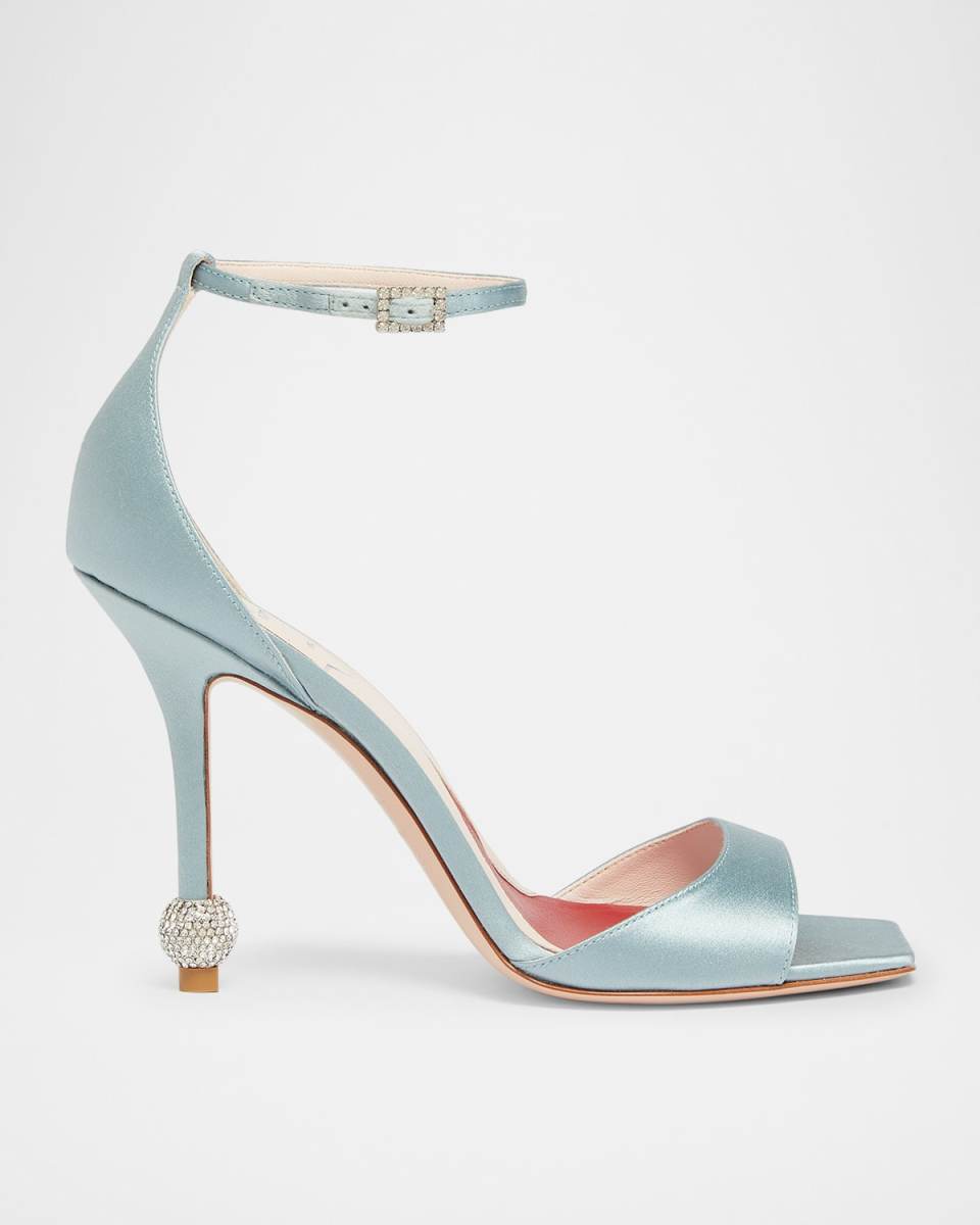 Marlene Strass-Heel Satin Ankle-Strap Sandals